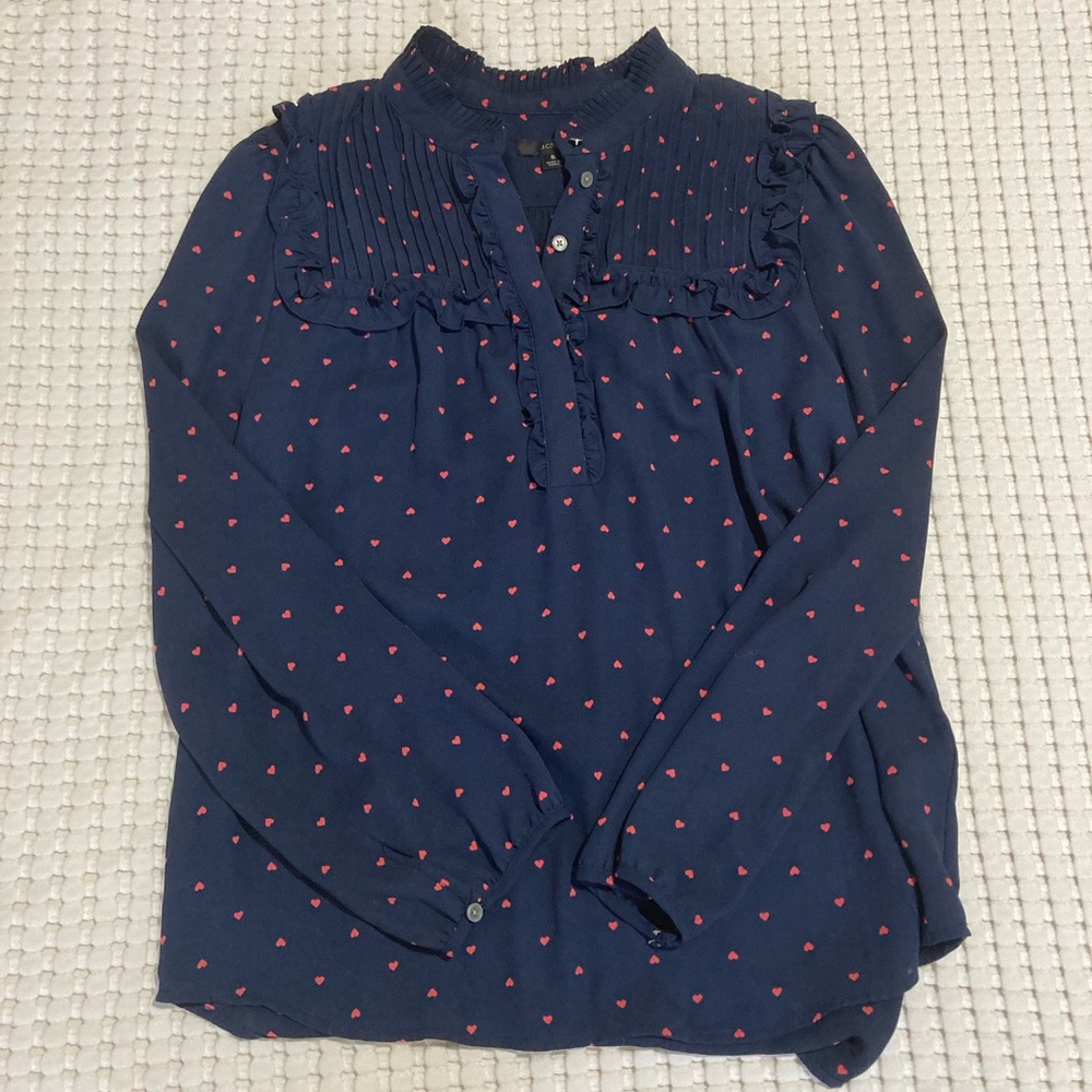 Jcrew navy top with hearts pattern small